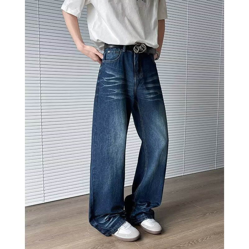 Semi Elastic Waist Casual Loose Straight Leg Wide Leg Pants