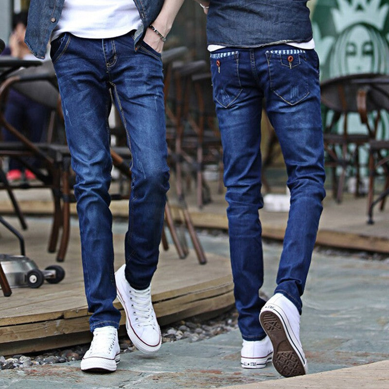Men's Harem Jeans - Fashionable Washed Denim Pants with Elastic Waist