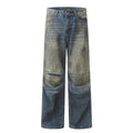 Distressed Pleated Denim Pants for Men and Women - Casual Wide-Leg Design