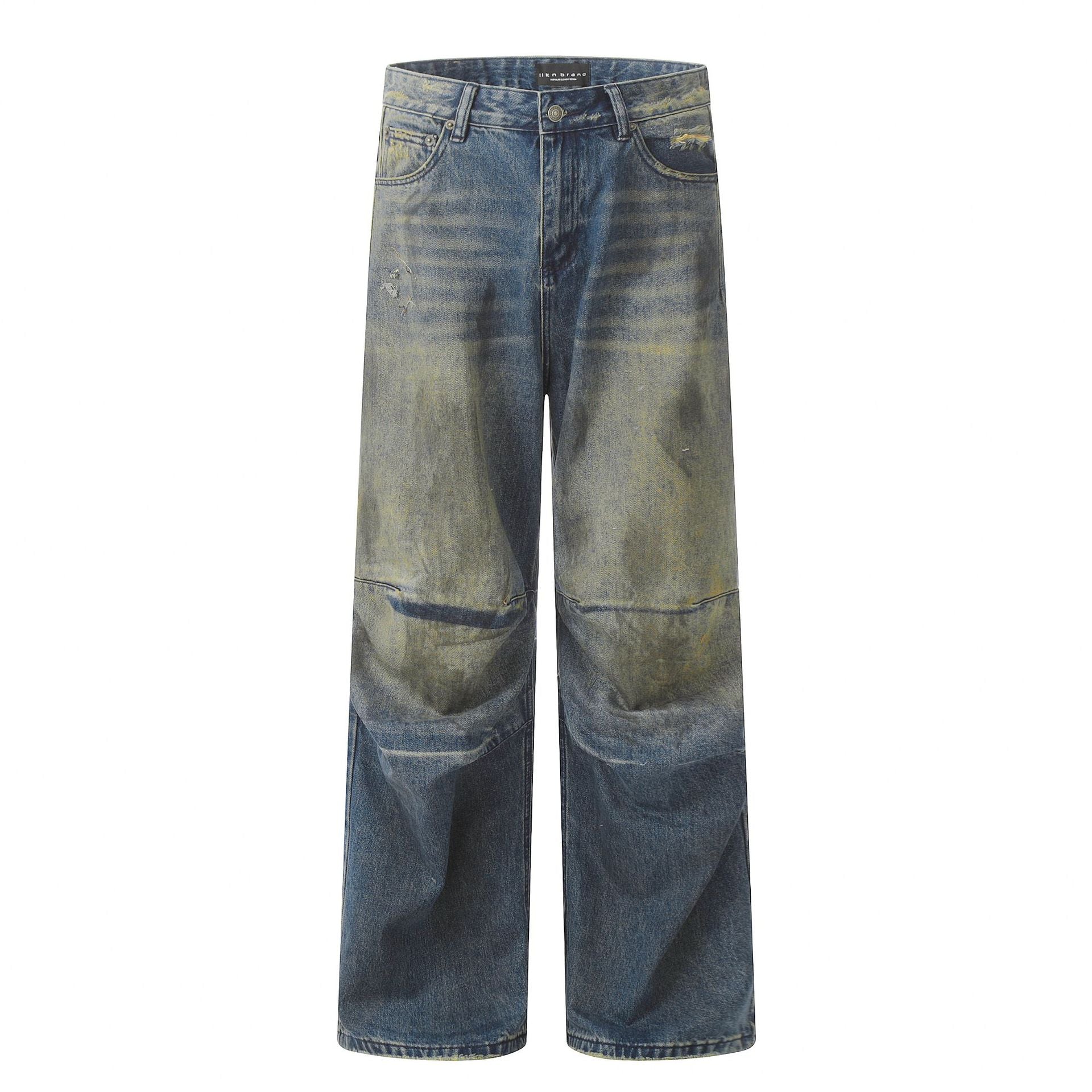 Distressed Pleated Denim Pants for Men and Women - Casual Wide-Leg Design