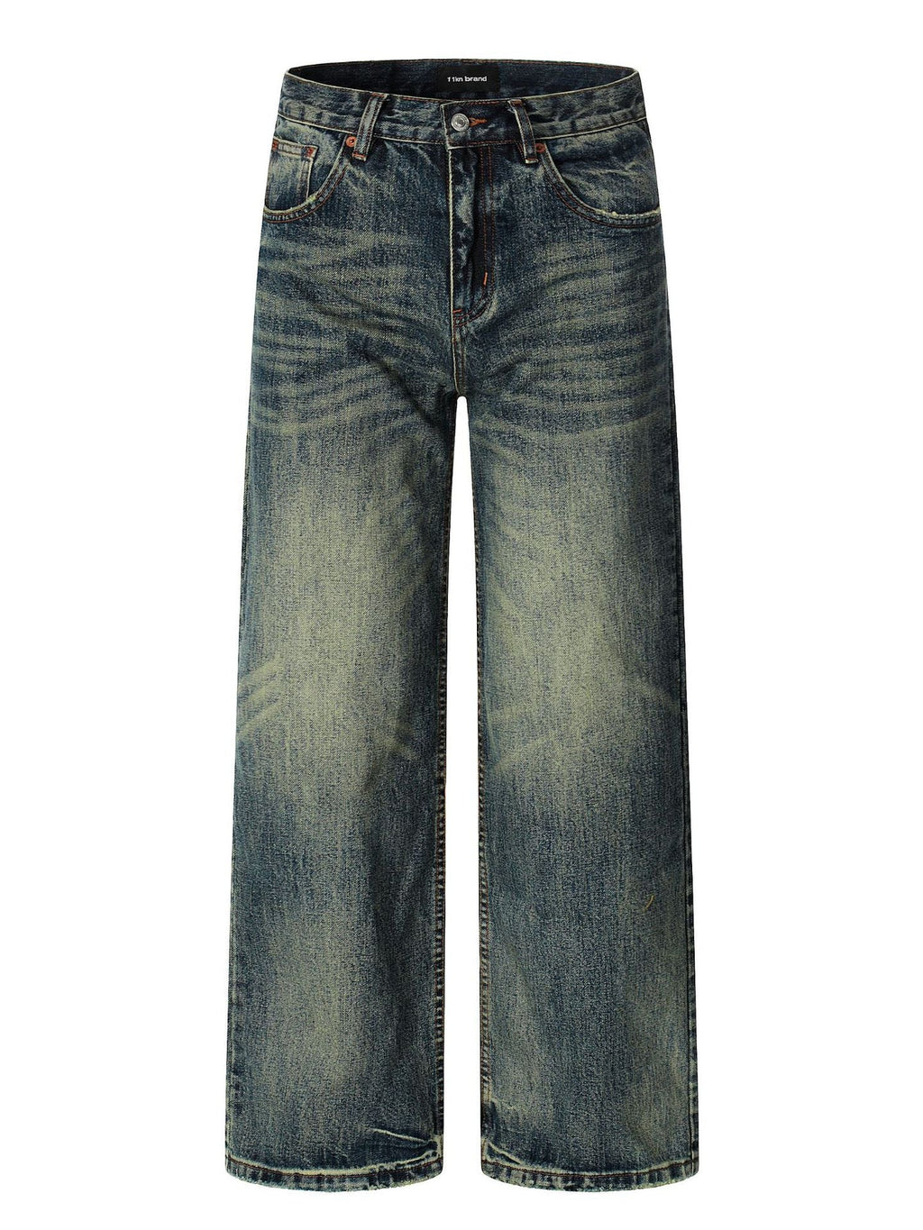 Water-Washed Faded Loose Fit Wide-Leg Floor-Length Casual Trousers