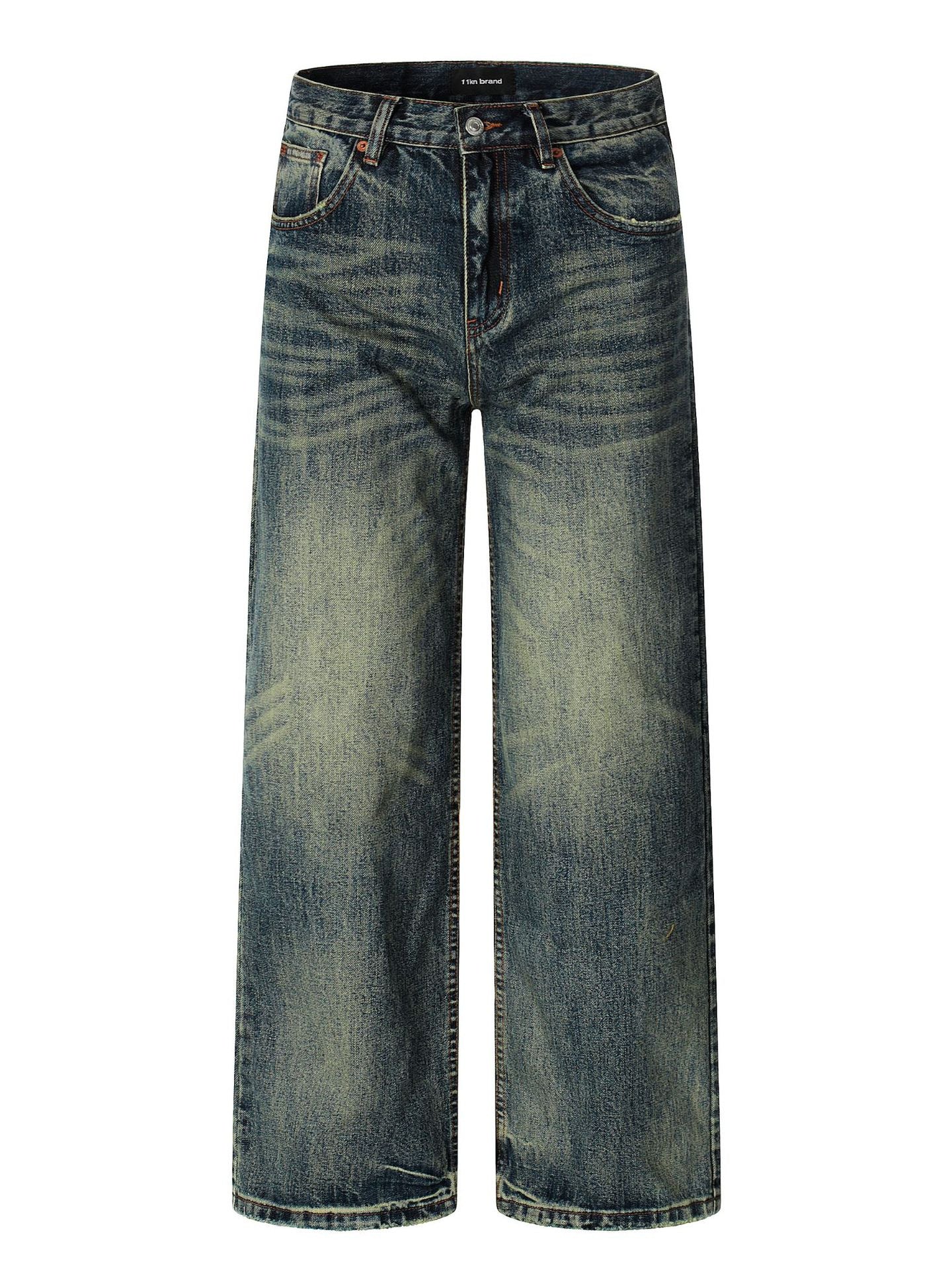 Water-Washed Faded Loose Fit Wide-Leg Floor-Length Casual Trousers