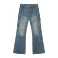 American Vintage Lumberjack Denim Trousers for Men | Water-Washed Distressed Loose Straight Leg Pants