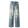 Faded Distressed Denim Pants for Men and Women | Streetwear Straight Loose Slim Fit