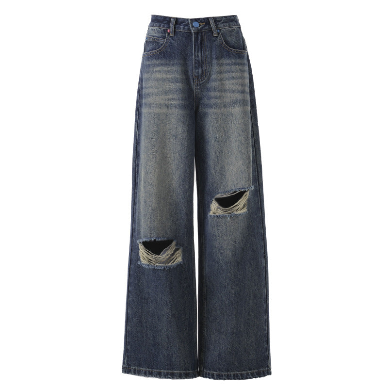 Women's Ripped High Waist Wide Leg Pants - Slimming Distressed Denim Trousers