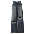 Women's Ripped High Waist Wide Leg Pants - Slimming Distressed Denim Trousers