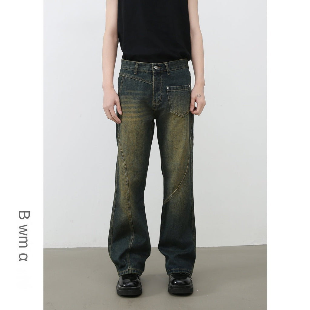 Denim | American Retro Vibe Water Washed Faded Slim Flared Jeans for Men