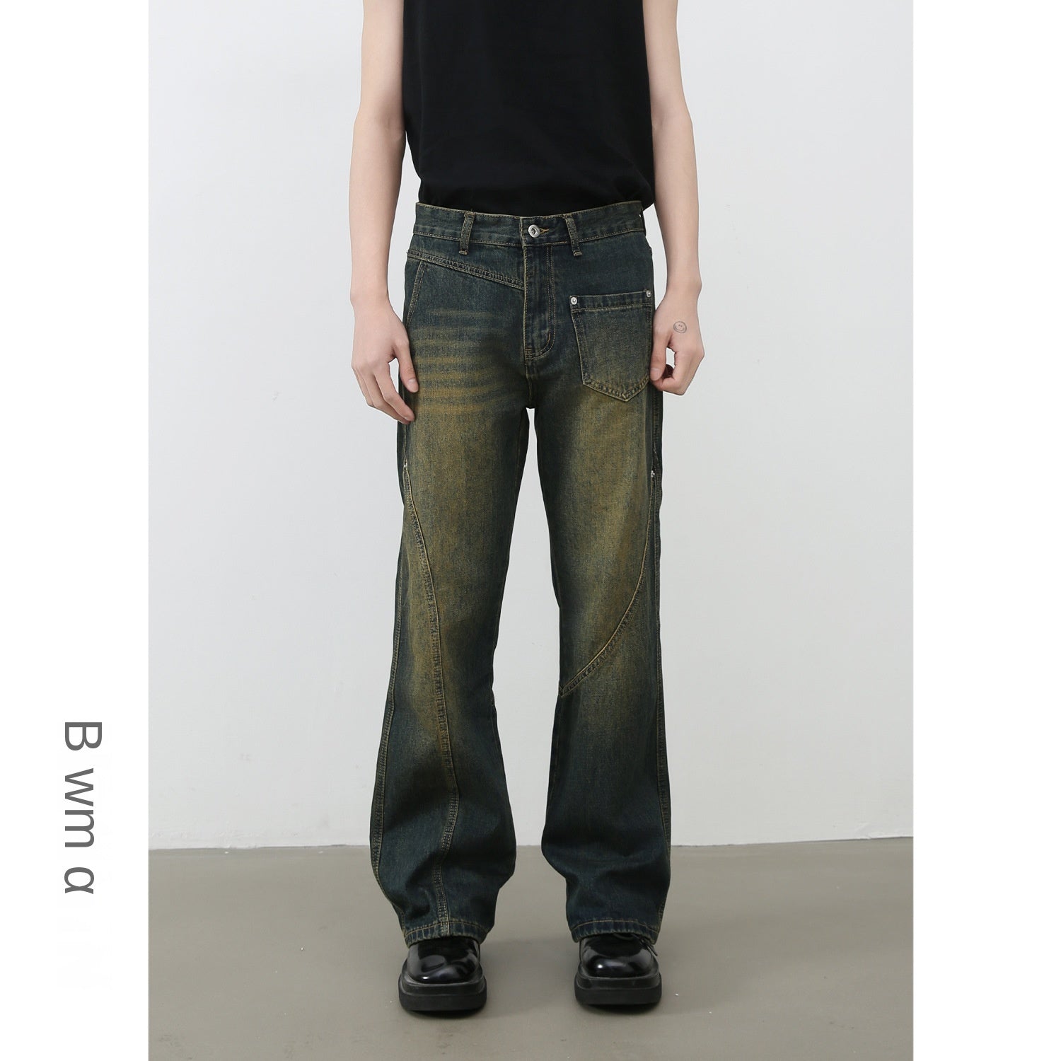 Denim | American Retro Vibe Water Washed Faded Slim Flared Jeans for Men