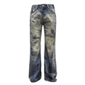 Digital Print Faded Denim Pants - Unisex Vintage Loose Straight Leg Flare Trousers