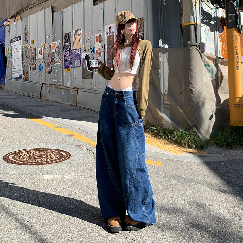 Women's Wide-Leg Jeans - Summer High-Waist Loose Fit Floor-Length Pants