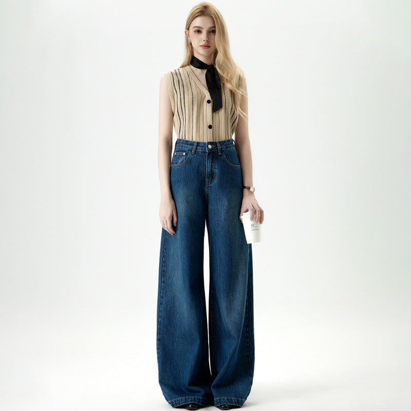 Women's Elegant Wide-Leg Jeans - Casual Hip-Covering Trousers