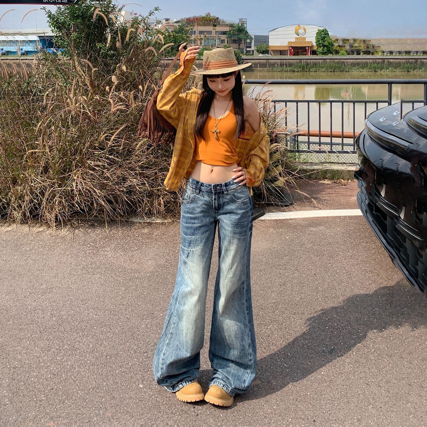 Women's Low-Waist Denim Pants - Wide-Leg Loose Flare Trousers