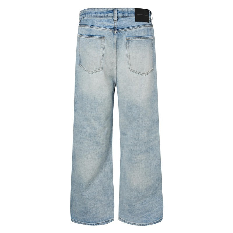 Washed Long Fit High-Waist Denim Pants - Wide Leg Loose Cleanfit