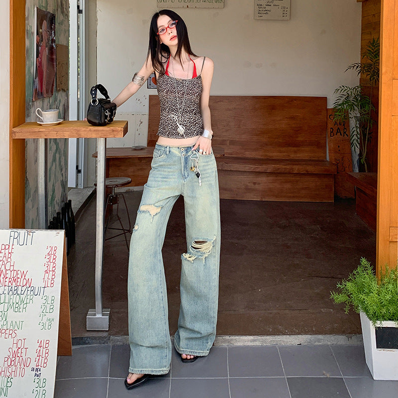 Women's Ripped High Waist Slim Narrow Leg Jeans - Vintage Design