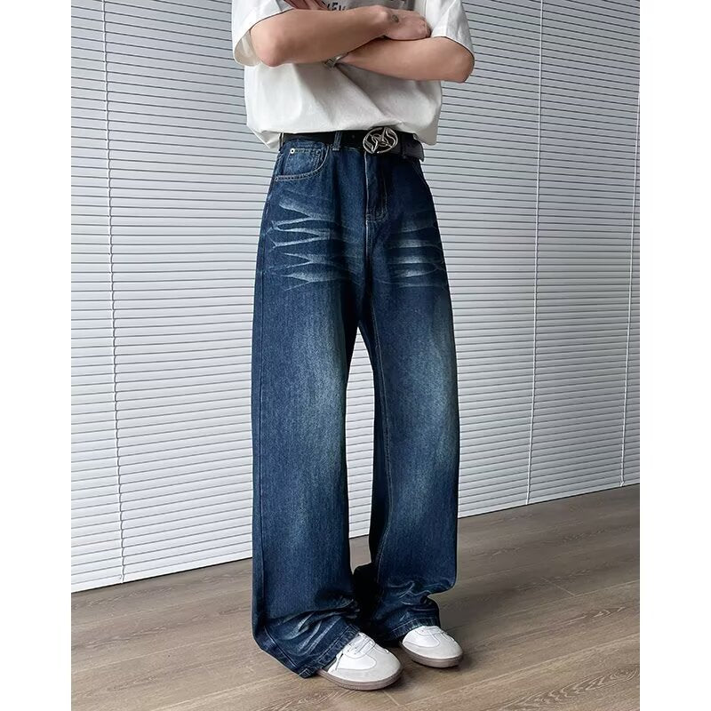 Semi Elastic Waist Casual Loose Straight Leg Wide Leg Pants