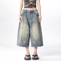 Splatter Washed Denim Pants for Women - Loose Casual Wide Leg Crop Pants