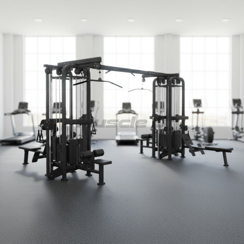 8 Stack Megatron Standard Jungle Gym - 2 Colors - Muscle D Fitness - Black/Silver, Lat Pulldown, Pull-up, Low Row, Single/Double Pulleys