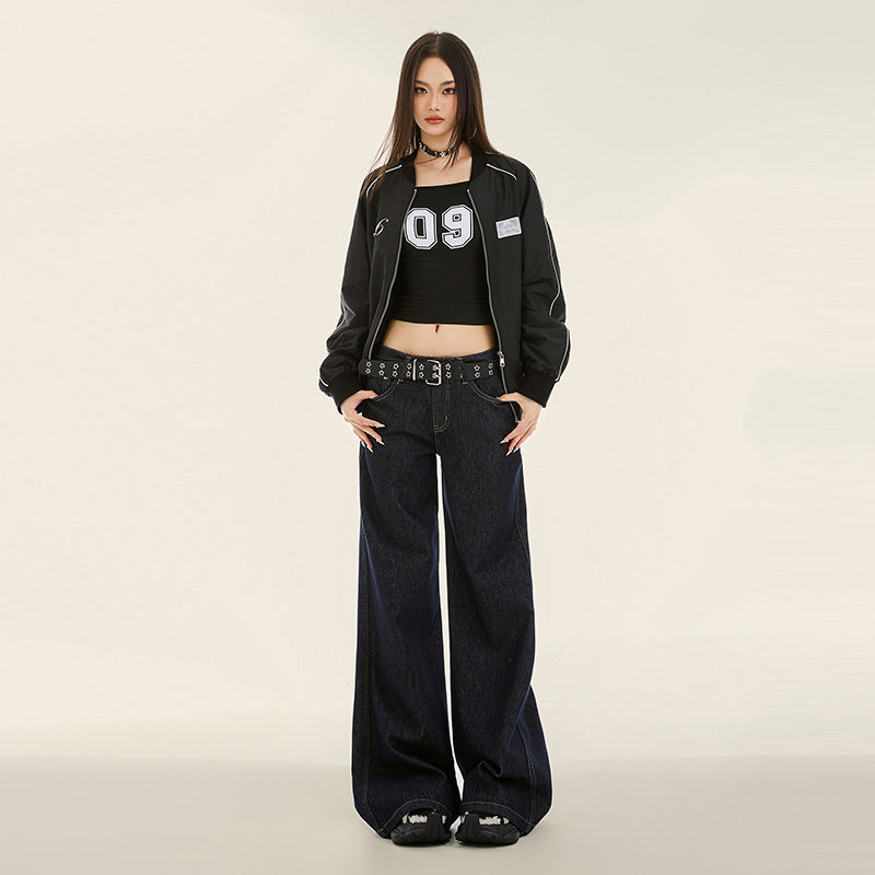 Women's Wide-Leg Jeans Low-Waist Slimming Flare Trousers Retro Style