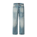 Blue Denim Pants for Men and Women - Knife-Cut Destruction, Water Washed, Wide-Leg Casual Trousers