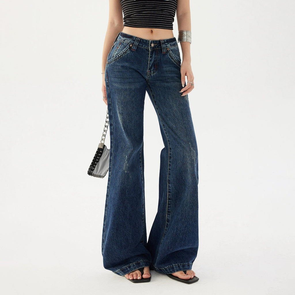 Women's Flared Jeans - Low Waist Slim Non-Clinging Trumpet Floor-Length Pants