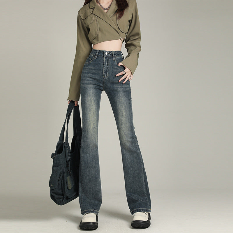 Orange Silk High Waist Flared Denim Pants for Women - Wide Leg Floor Length Style