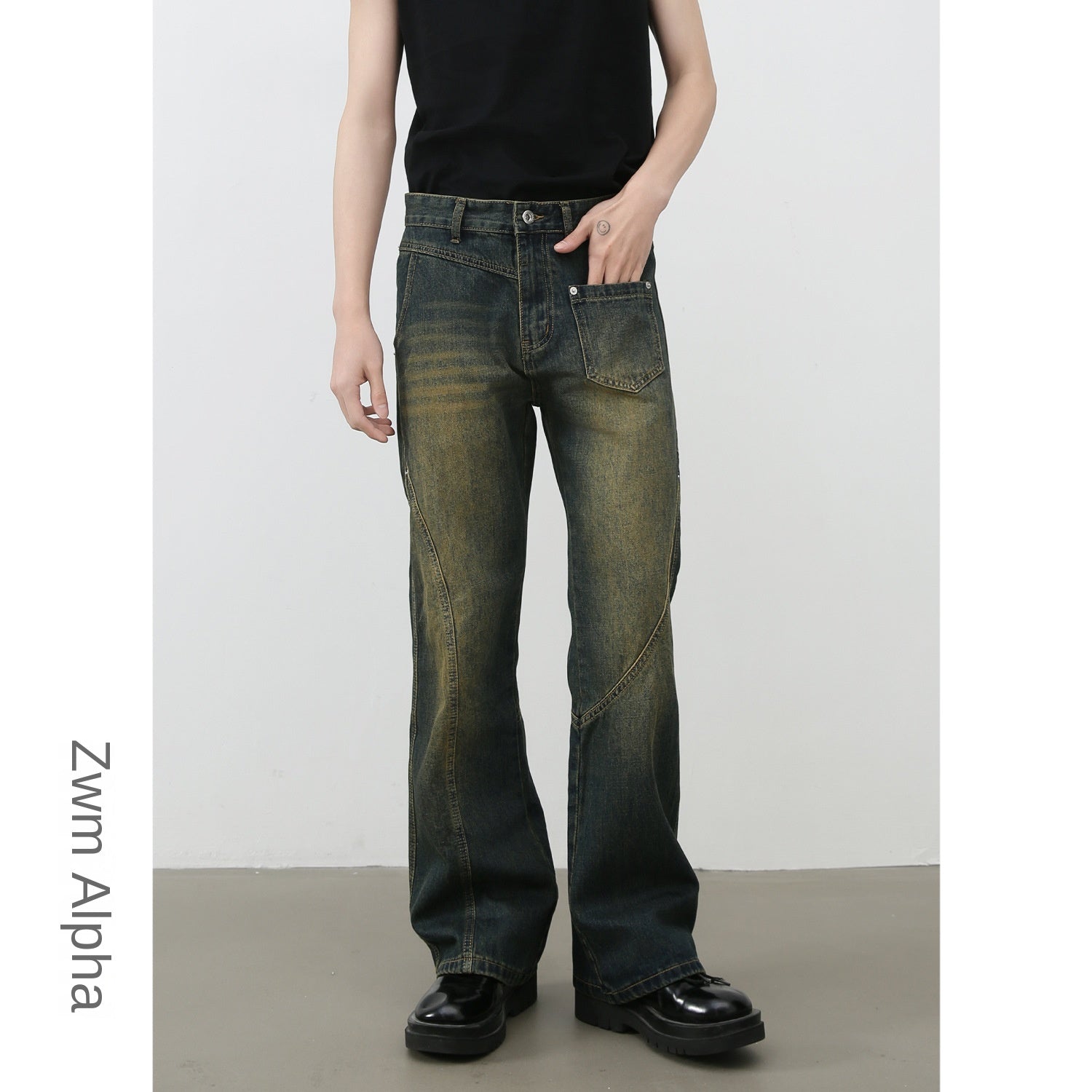 Denim | American Retro Vibe Water Washed Faded Slim Flared Jeans for Men