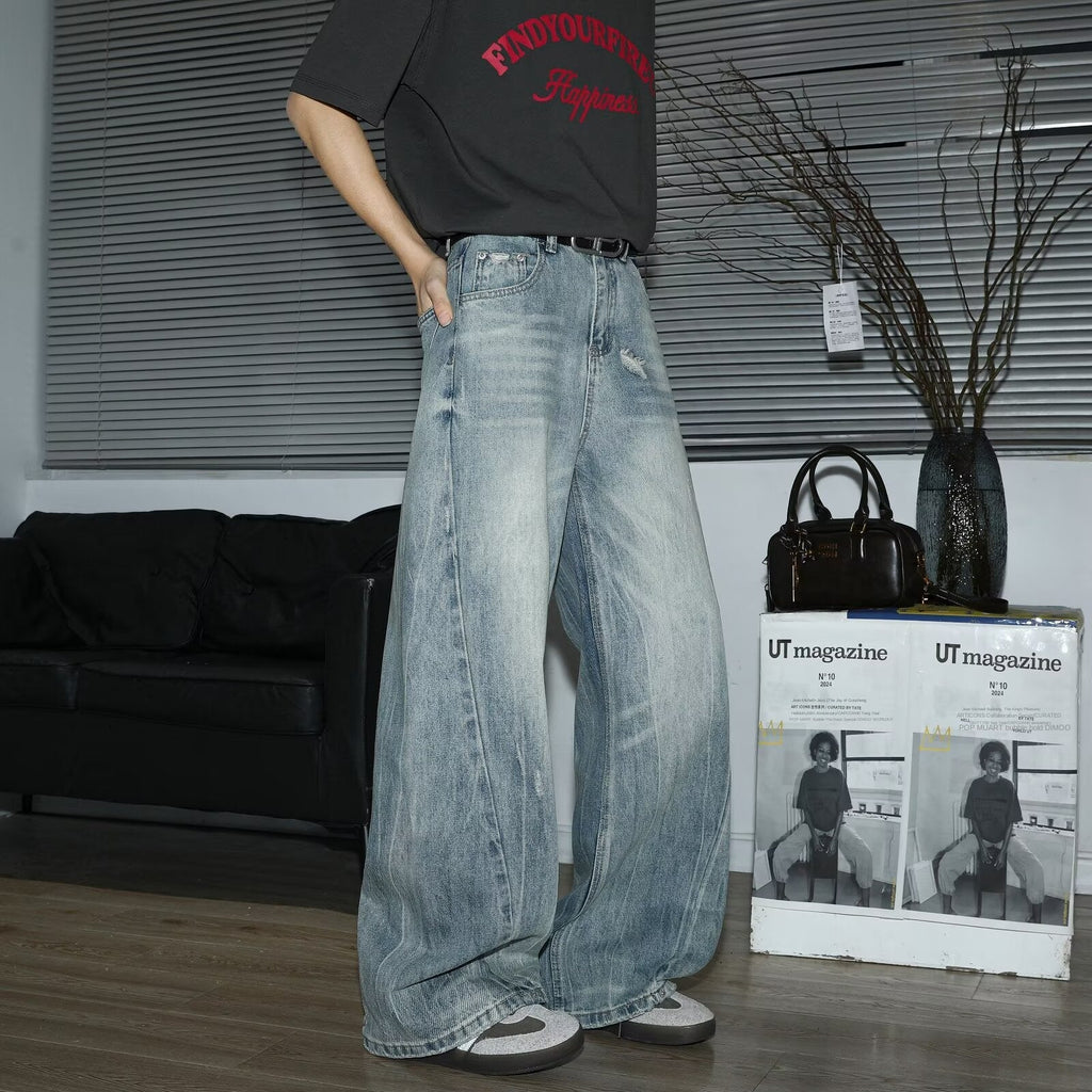 Loose Wide Leg Denim Pants for Men - High Street Vibe