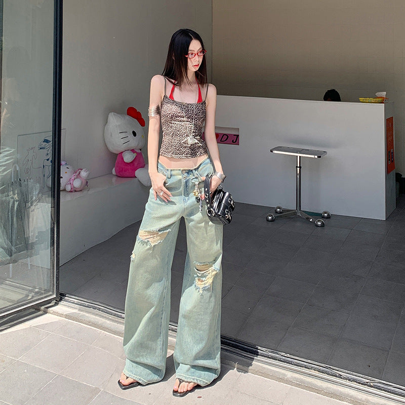 Women's Ripped High Waist Slim Narrow Leg Jeans - Vintage Design