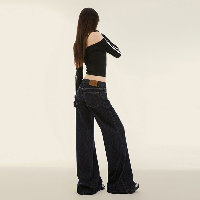 Women's Wide-Leg Jeans Low-Waist Slimming Flare Trousers Retro Style