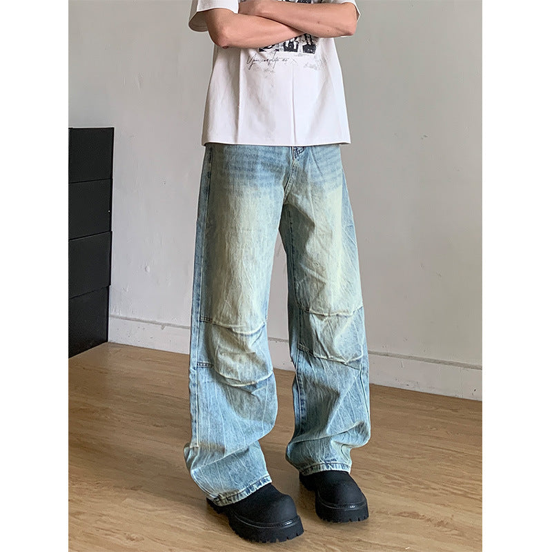 Washed and Worn Loose Straight Leg Wide Leg American Style Long Pants