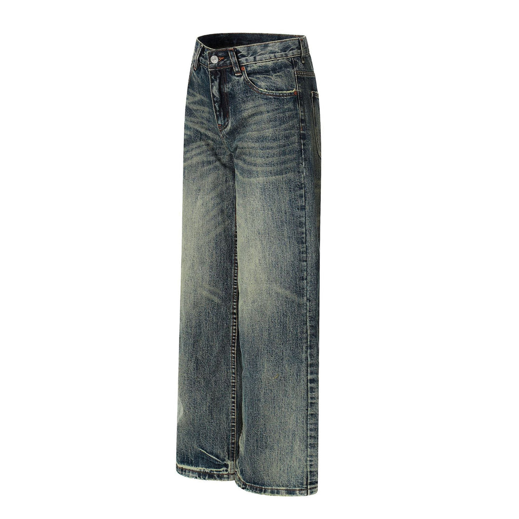 Water-Washed Faded Loose Fit Wide-Leg Floor-Length Casual Trousers