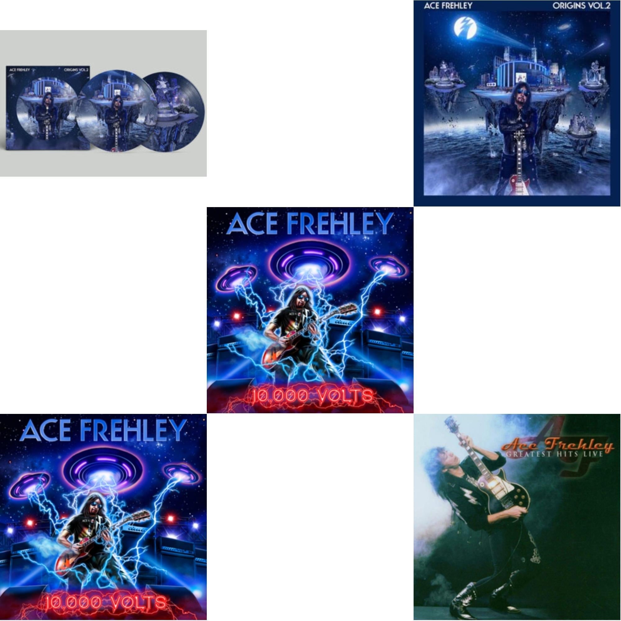Ace Frehley - Greatest Hits Live & 10,000 Volts (Edge Only Splatter/Metal Gym Locker/Red Splatter LP Vinyl) & 10,000 Volts (Orange Tabby LP Vinyl) & Origins Vol.2 (Blue & White LP Vinyl) & Origins: Vol. 2 (Picture Disc)
