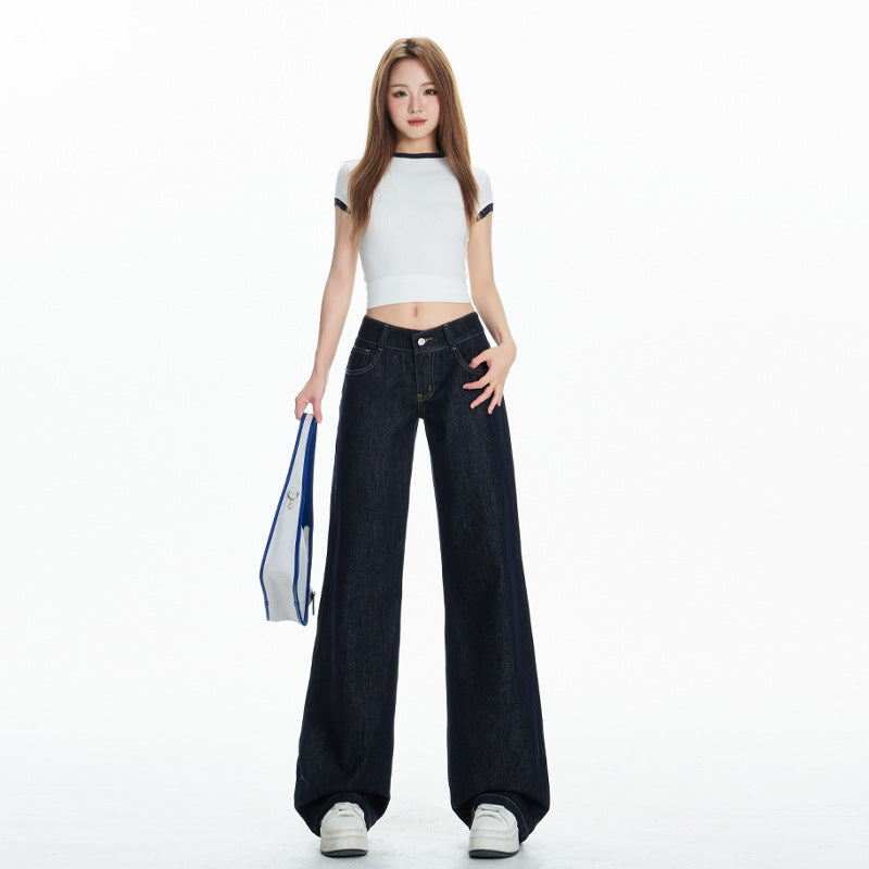 Women's Low Waist Straight Trumpet Jeans - Loose Drape Flare Pants