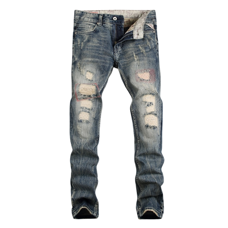 Men's Destroyed Ripped Slim Fit Jeans - Casual Streetwear Pants