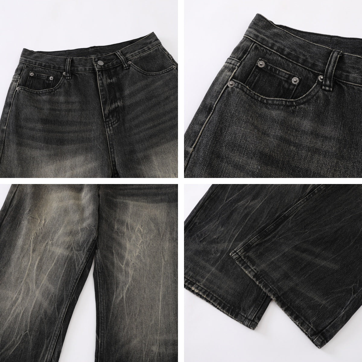 Washed Vintage Straight Leg Wide Leg Pants - Unisex Casual Denim