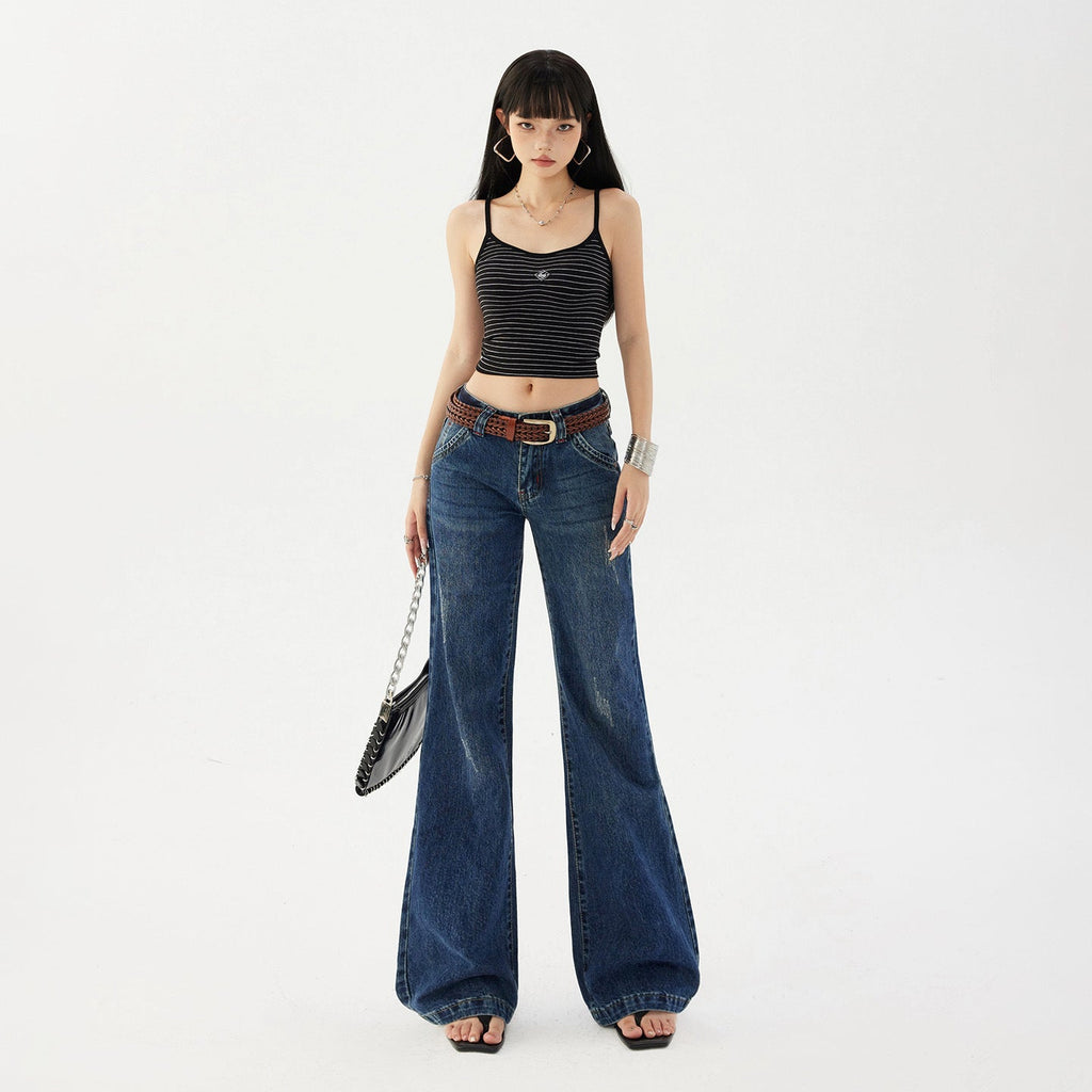 Women's Flared Jeans - Low Waist Slim Non-Clinging Trumpet Floor-Length Pants