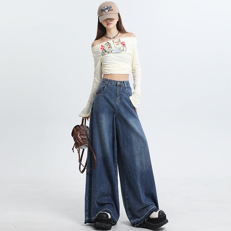 Women's Retro Wide Leg Jeans - Loose Floor-Length Trousers