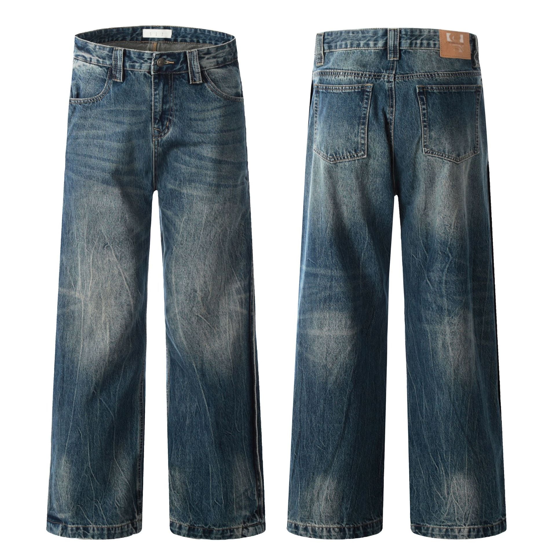 High Street Loose Casual Washed Vintage Wide Leg Straight Long Trousers