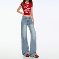 Women's Low Waist Straight Trumpet Jeans - Loose Drape Flare Pants