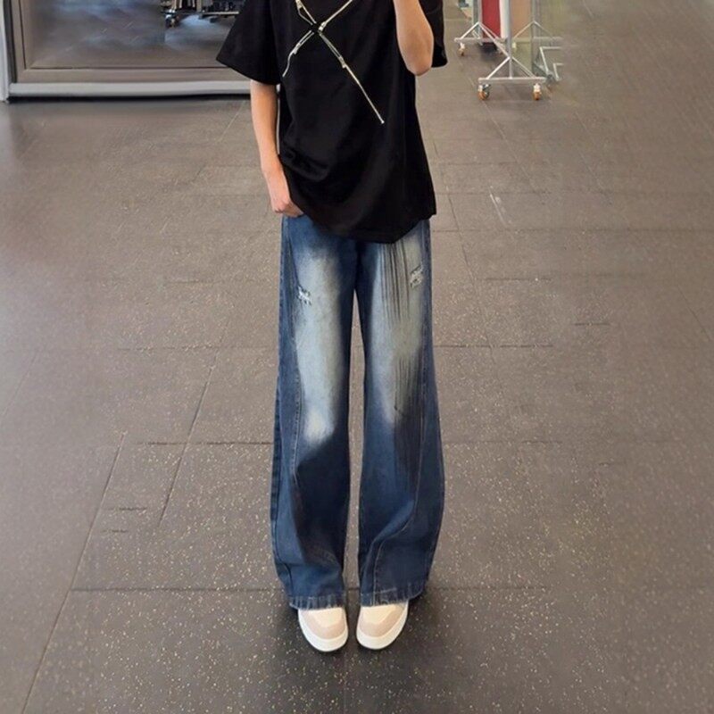 Bent Knife Denim Straight Tube Loose Wide Leg Slightly Flared Pants