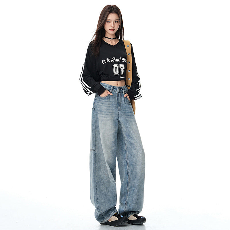 Women's Wide Leg Jeans - Loose Fit Straight Leg Floor-Length Pants