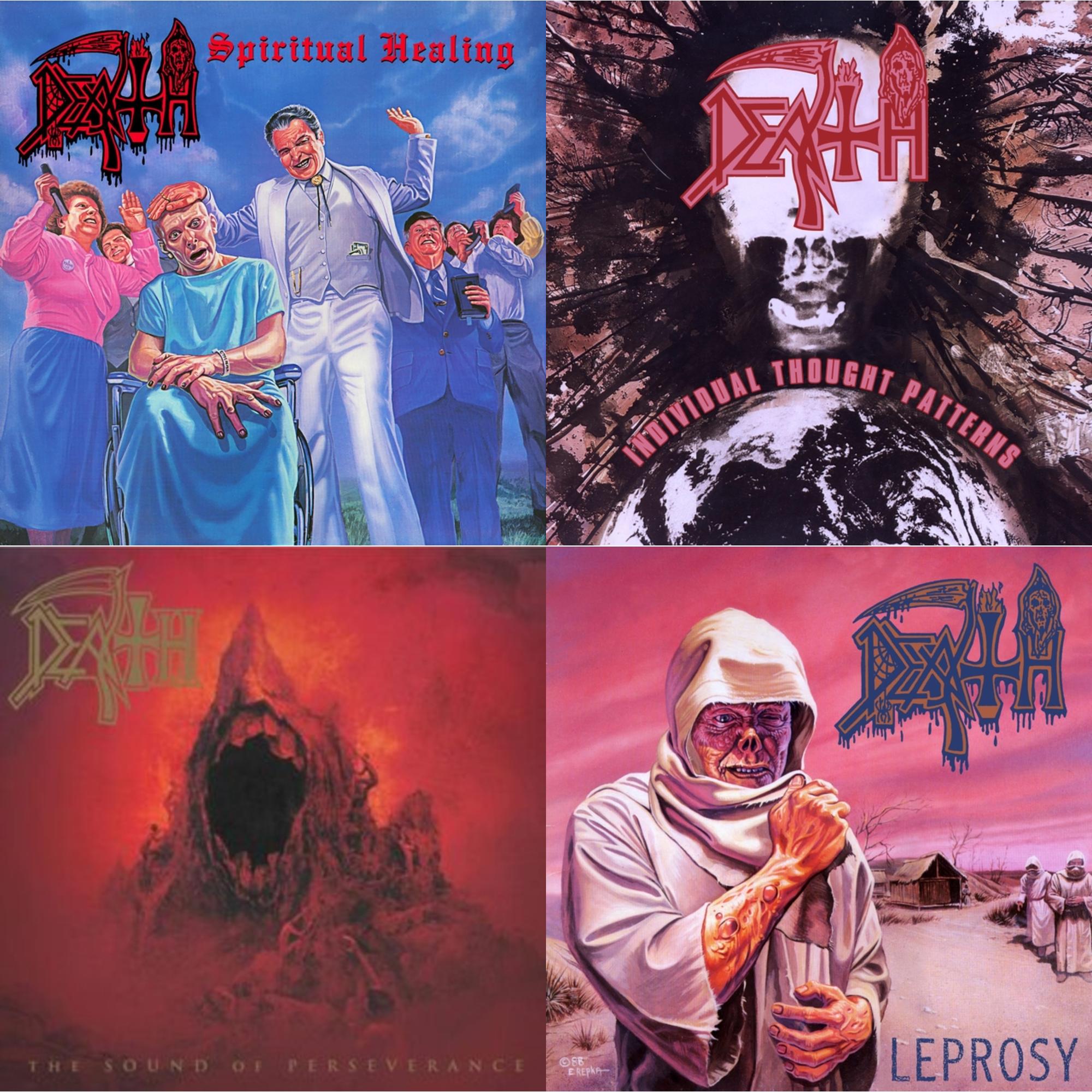 Death - Spiritual Healing - Reissue (Red, Cyan Blue & Black Tri Color Merge With Splatter LP Vinyl) & Individual Thought Patterns - Reissue (Hot Pink, Bone White & Red Tri Color Merge W/ Splatter LP Vinyl) & Sound Of Perseverance (Black, Red & Gold