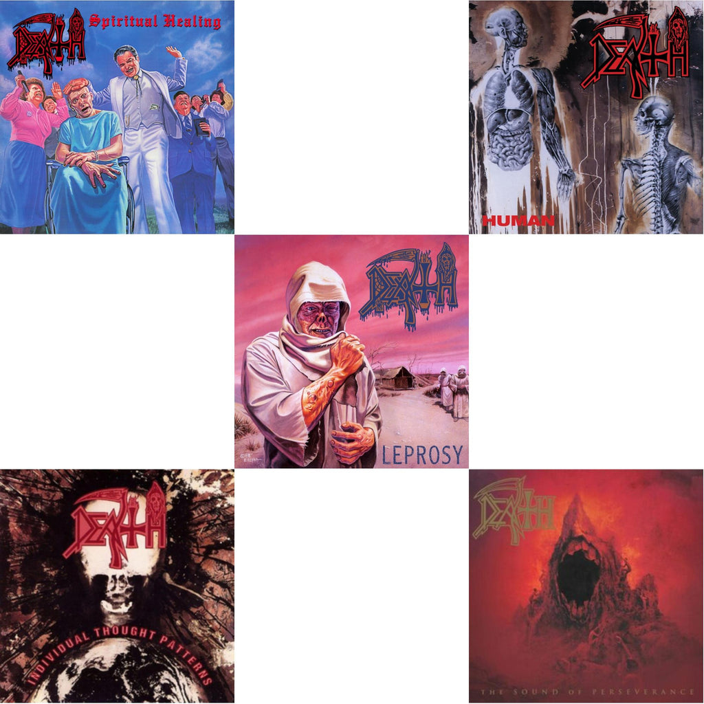 Death - Human (Bone White, Blue Jay & Gold Tri Color Merge With Splatter LP Vinyl) & Sound Of Perseverance (Black, Red & Gold Tri Color Merge Withsplatter Vinyl/2LP) & Individual Thought Patterns - Reissue & Spiritual Healing & Leprosy (Reissue)