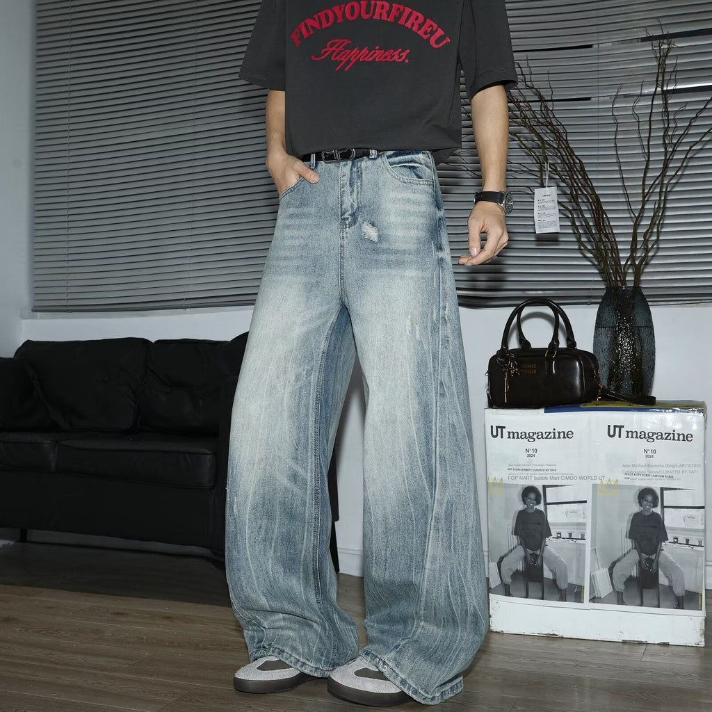 Loose Wide Leg Denim Pants for Men - High Street Vibe