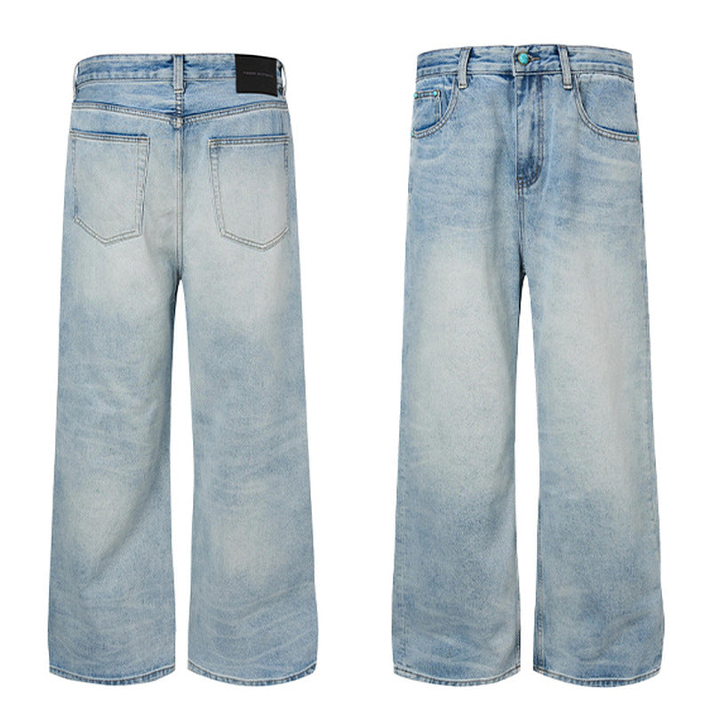 Washed Long Fit High-Waist Denim Pants - Wide Leg Loose Cleanfit