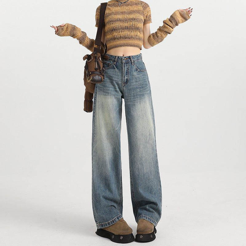 Women's Wide-Leg Jeans - High-Waist Loose Drape Straight Leg Pants