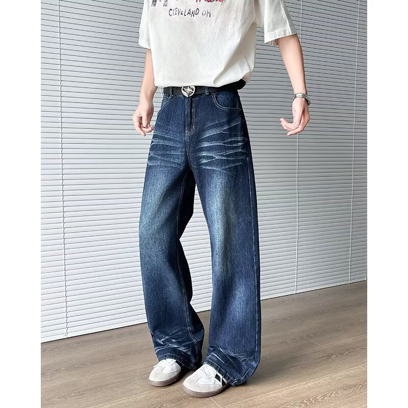 Semi Elastic Waist Casual Loose Straight Leg Wide Leg Pants