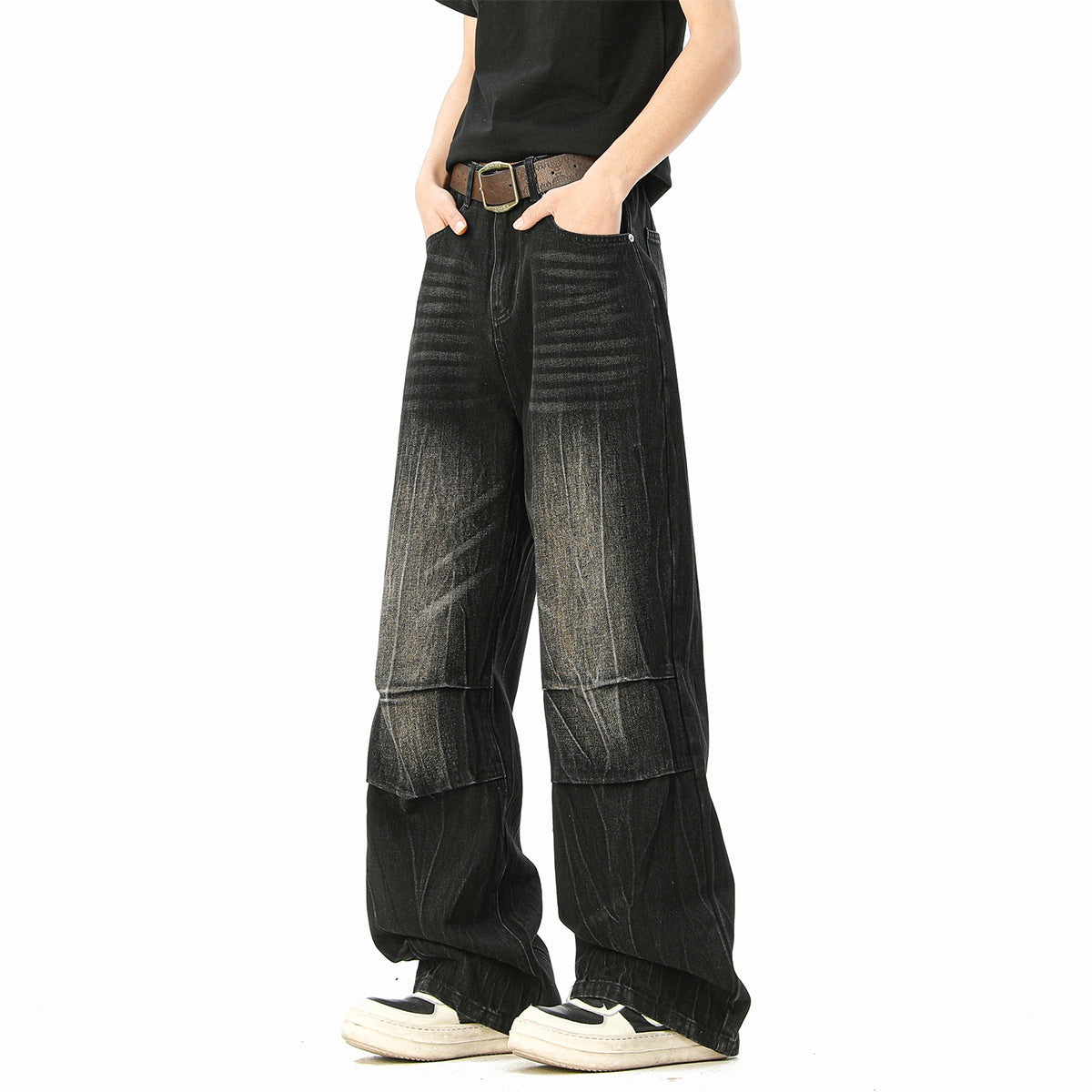 Unisex Four Seasons Loose Design Denim Pants - Straight Leg Wide Leg Long Pants