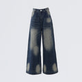 Women's Wide-Leg Jeans - Low-Waist Loose Washed Straight Pants