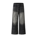 Washed Vintage Straight Leg Wide Leg Pants - Unisex Casual Denim